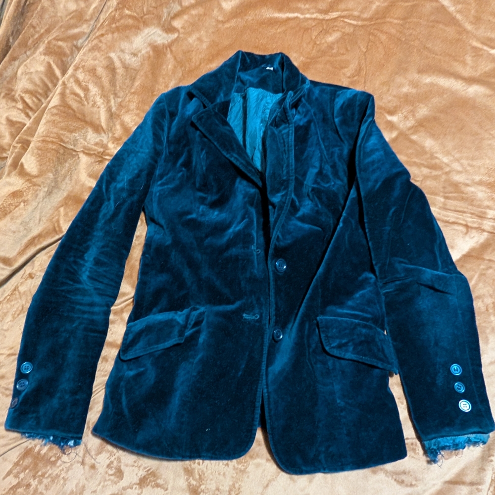Women's Deep Teal Velvet Blazer - Classic Single-Breasted Style